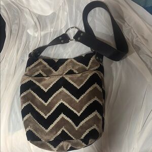 Chevron Patterned Black and Brown Shoulder Bag